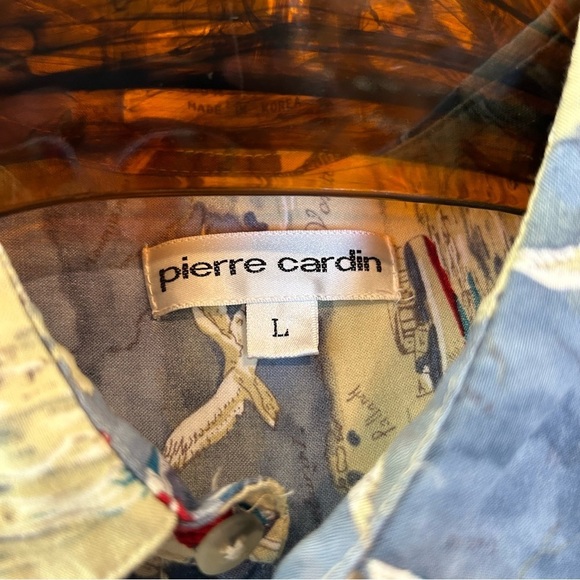 Vintage Pierre Cardin Rayon Hawaiian Button Down Shirt Blue and Tan Size Large - Picture 5 of 6